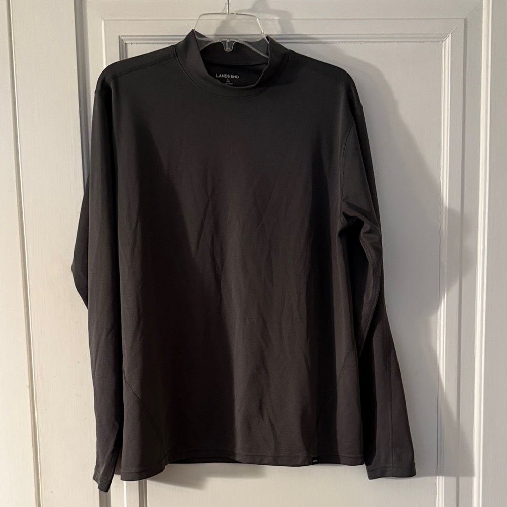 Lands' End Men's Thermal Charcoal Mockneck Long Sleeve Tee
